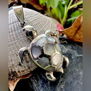 Sterling abalone inlaid turtle pedant chain not included